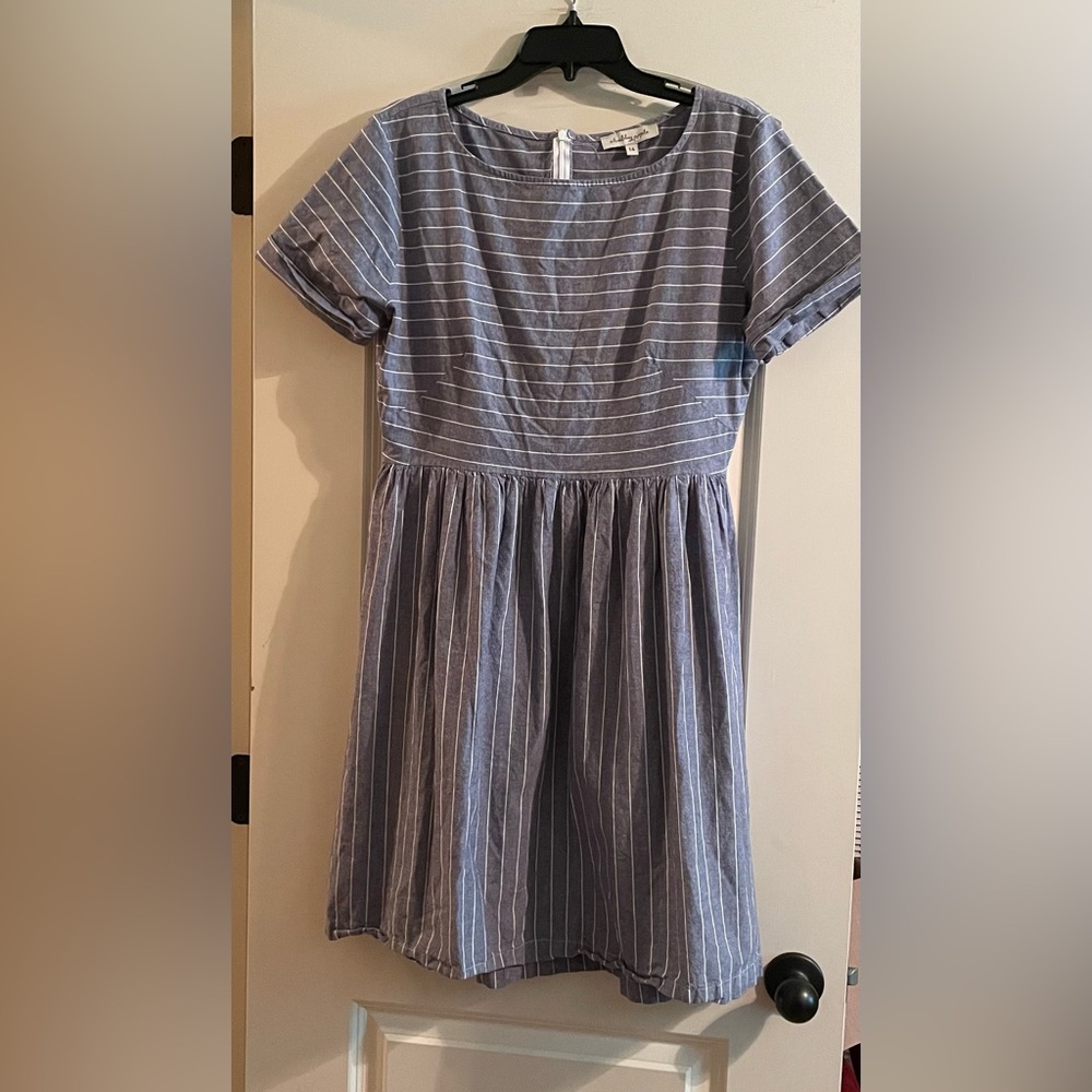 SHABBY APPLE 🍎 Size 14 Womens Blue & White Pin Striped Dress cute & Comfy EUC